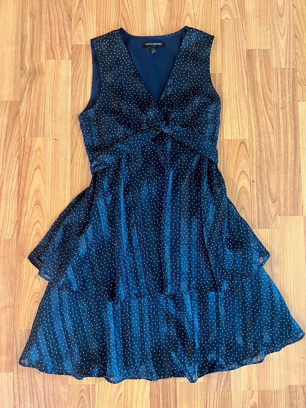 Banana Republic Navy and White Polka Dot Tiered Dress